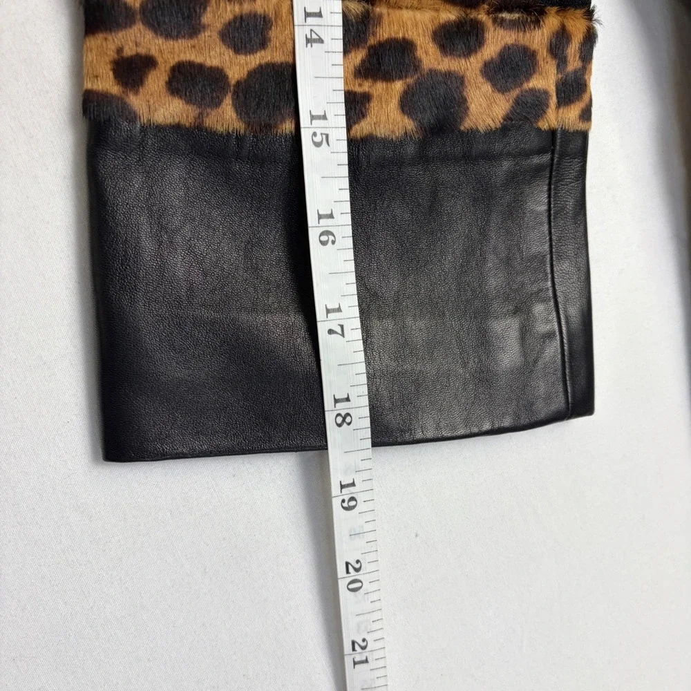 NWT St. John Collection Blazer Women 8 Black Leather Leopard Wool Silk Jacket - Picture 9 of 16